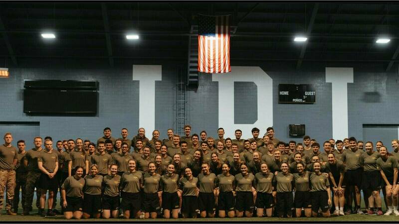 The Army ROTC Battalion standing together in Loftus building