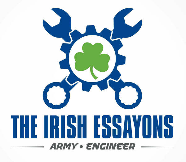 Official logo of The Irish Essayons is a Shamrock inside a gear and wrenches. 